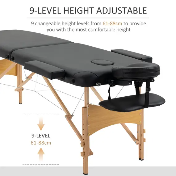 Buy Portable Massage Bed, Folding Spa Beauty Massage Table with 2 Sections, Carry Bag and Wooden Frame, Black, 4 image