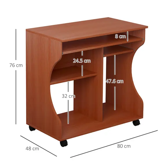 Buy Multi-Storage Compact Work Desk, with Wheels - Cherry Wood Colour, 3 image