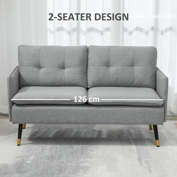 Buy Modern Two Seater Sofa, Button Tufted Loveseat with Cushions and Steel Legs for Living Room, Guest Room, Grey, 6 image