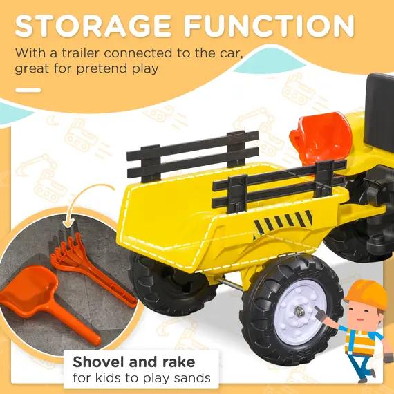 Buy Pedal Go Kart, Kids Ride on Tractor with Back Trailer, Shovel & Rake, Horn, Four Wheels Tractor Toy for Child Toddler, 7 image
