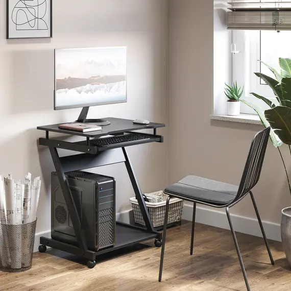 Buy Movable Computer Desk with 4 Moving Wheels Sliding Keyboard Tray Home Office Workstation Black, 2 image