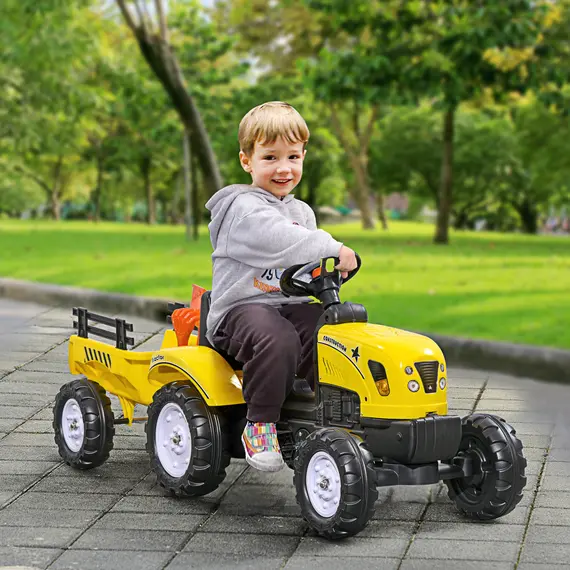 Buy Pedal Go Kart, Kids Ride on Tractor with Back Trailer, Shovel & Rake, Horn, Four Wheels Tractor Toy for Child Toddler, 2 image