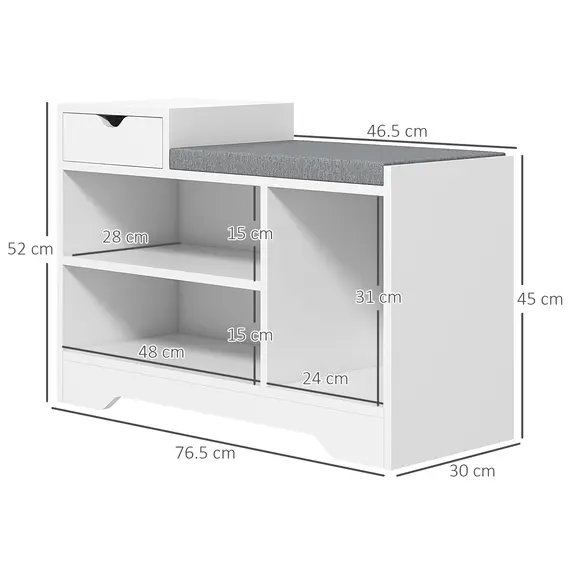 Buy Multi-Compartment Shoe Bench, with Seat - White, 3 image
