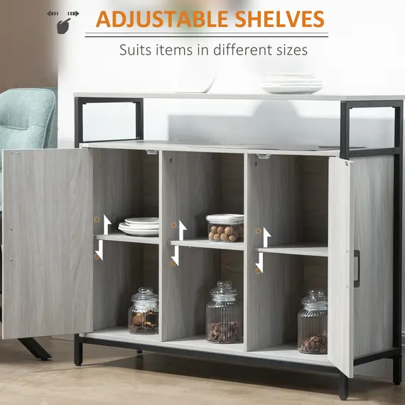 Buy Modern Sideboard, Steel Frame Storage Cabinet with 2 Doors and Adjustable Shelves for Living Room, Hallway, Light Grey, 5 image
