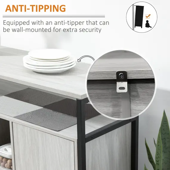 Buy Modern Sideboard, Steel Frame Storage Cabinet with 2 Doors and Adjustable Shelves for Living Room, Hallway, Light Grey, 6 image