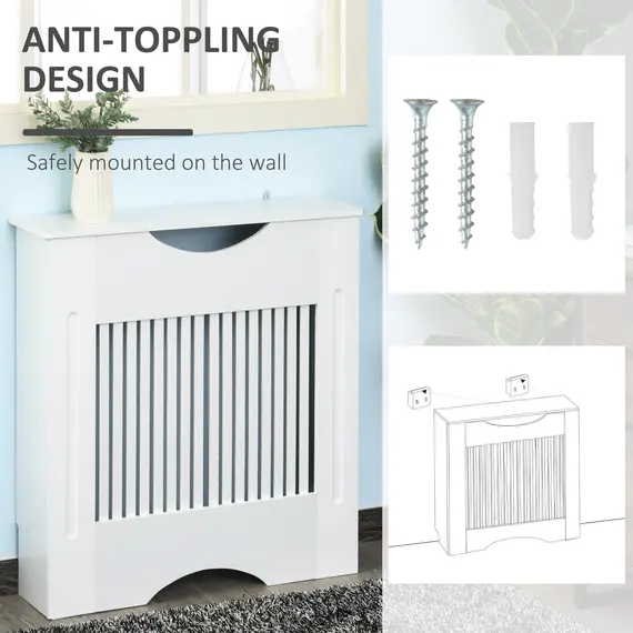 Buy Painted MDF Radiator Cover Heater Cabinet Modern Slatted Home Furniture Living Room Bedroom Worktop White 82H x 78W x 19D, 5 image