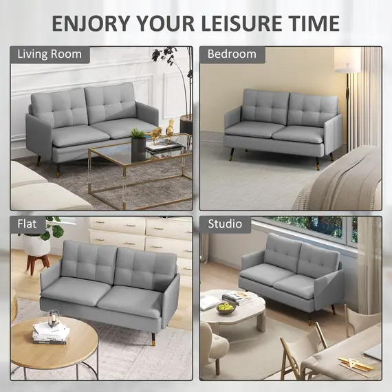 Buy Modern Two Seater Sofa, Button Tufted Loveseat with Cushions and Steel Legs for Living Room, Guest Room, Grey, 7 image