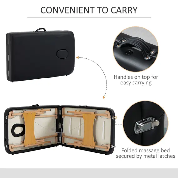 Buy Portable Massage Bed, Folding Spa Beauty Massage Table with 2 Sections, Carry Bag and Wooden Frame, Black, 7 image