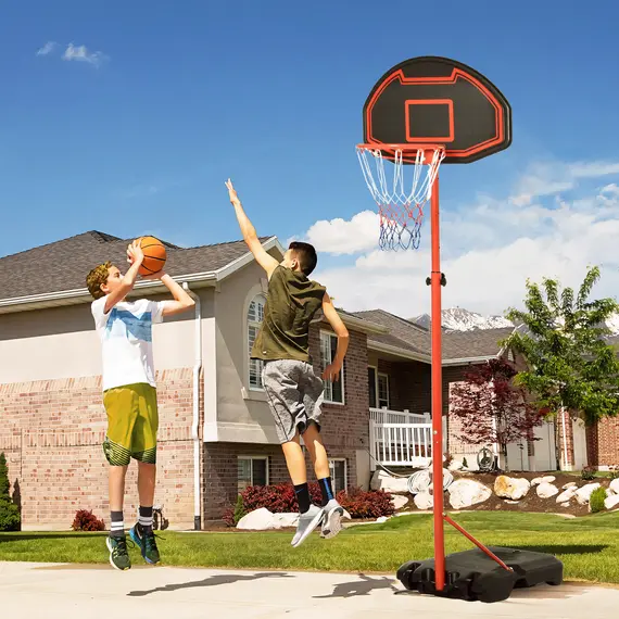 Buy Outdoor Free Standing Basketball Stand Kids Fun Ball Games Net Hoop Garden Sports Backboard Portable Height Adjustable (1.55m-2.1m) w/ Wheels, Black, 2 image