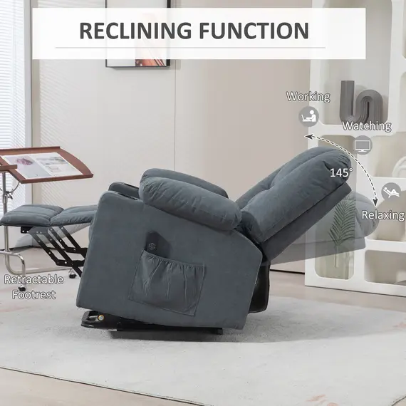 Buy Oversized Riser and Recliner Chairs for the Elderly, Fabric Upholstered Lift Chair for Living Room with Remote Control, Side Pockets, Cup Holder, Grey, 5 image