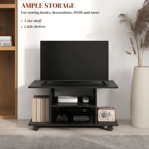 Buy Modern TV Cabinet Stand Storage Shelves Table Mobile Bedroom Furniture Bookshelf Bookcase Black, 4 image