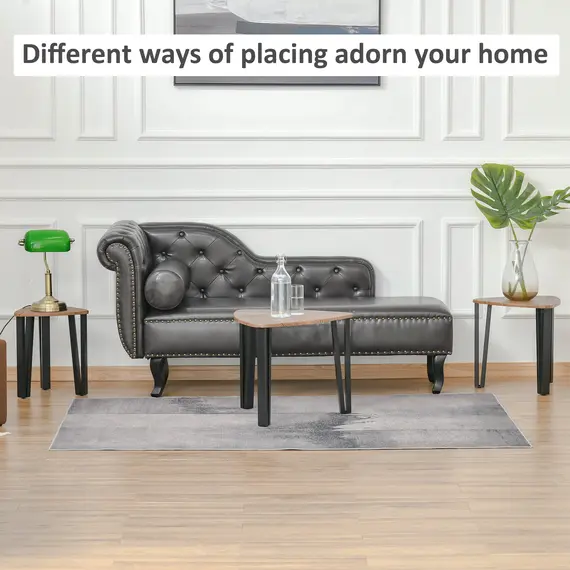 Buy Nest of Tables, Coffee Table Set of 3, Triangle Nesting Tables with Metal Legs, Industrial End Side Table for Living Room, Walnut Wood Grain, 5 image