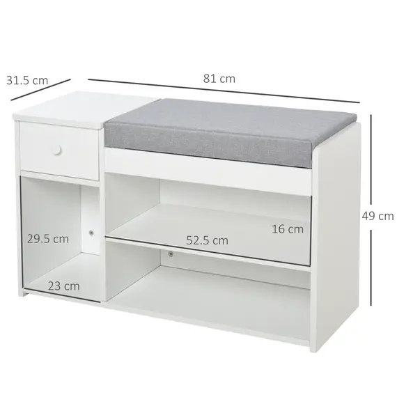 Buy Multi-Storage Shoe Bench w/ Drawer 3 Compartments Cushioned Home Organisation Furniture Tidy Boots Hallway Entryway White, 3 image