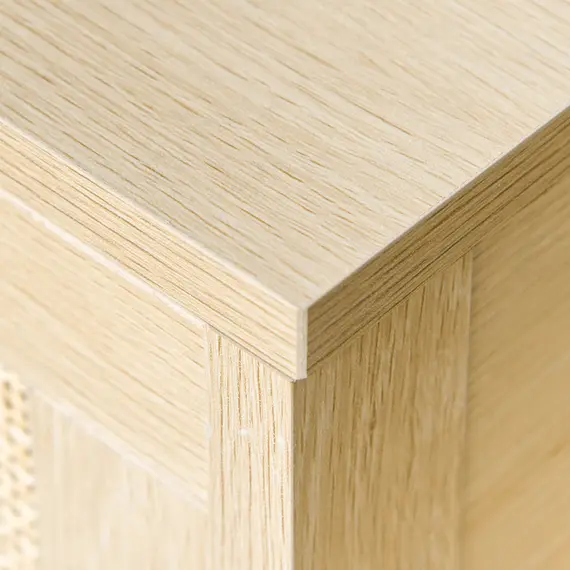 Buy Nightstand with Rattan Drawer and Storage Shelf, Bedside End Table for Bedroom, Living Room, 9 image