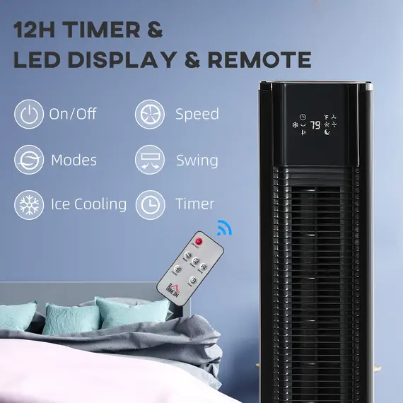 Buy Nine Setting Tower Fan Humidifier, with Ice Boxes - Black, 9 image