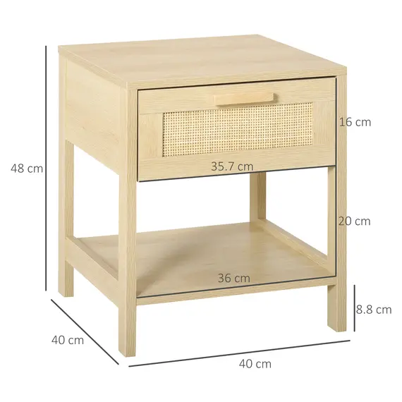 Buy Nightstand with Rattan Drawer and Storage Shelf, Bedside End Table for Bedroom, Living Room, 3 image