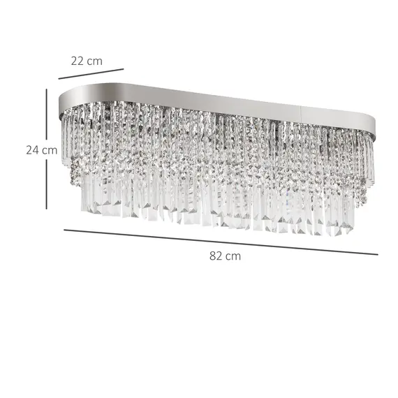 Buy Modern Raindrop Crystal Chandelier, Round Rectangular hanging Ceiling Light, Linear Hanging Lighting with Stainless Steel Base, for Restaurant Kitchen Island Dining Room Hotel, Silver, 3 image