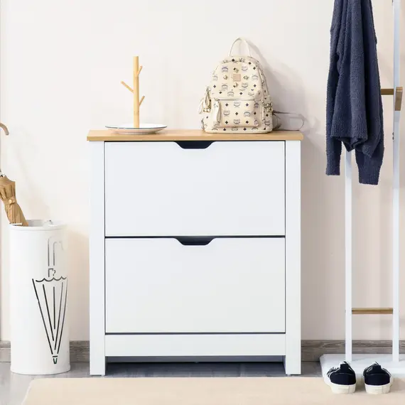 Buy Narrow Shoe Cabinet, Space Saving Shoe Storage Cabinet with 2 Flip Drawers and Adjustable Shelves for 12 Pairs of Shoes for Hallways and Living Room, White, 2 image