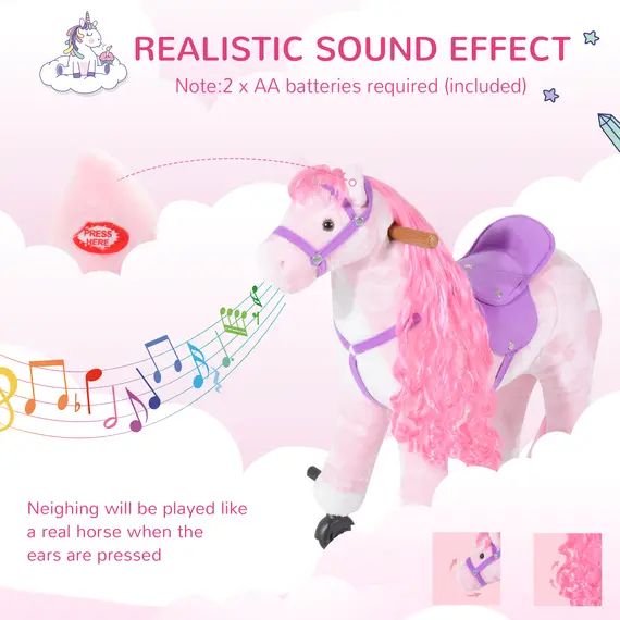 Buy Plush Walking Horse Ride On Toy with Wheels and Realistic Sounds Rocking Horse for Girls Boys 3+ Years Old, 50cm Tall, Pink, 6 image