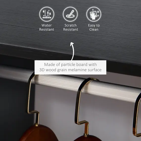 Buy Open Wardrobe on Wheels, Bedroom Wardrobe with Clothes Hanging Rail, 2 Storage Shelves, Mobile Garment Rack for Cloakroom, Hallway, Black, 4 image