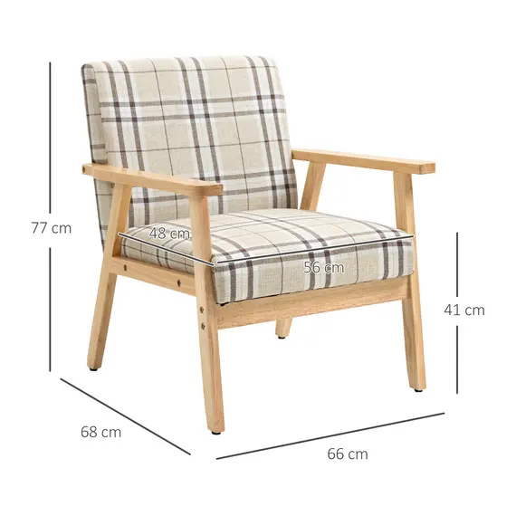 Buy Modern One Seater Sofa for Living Room, Linen Fabric Small Couch with Rubber Wood Frame, Armrests, Lattice Pattern, Upholstered Armchair, Beige, 3 image