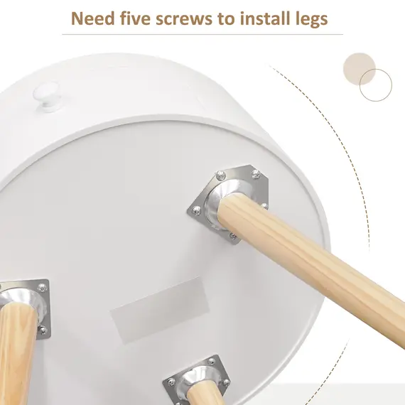 Buy Modern Side Table, Small Coffee Table, Round Bedside Table with Drawer and Wood Legs for Living Room, Bedroom, White, 6 image