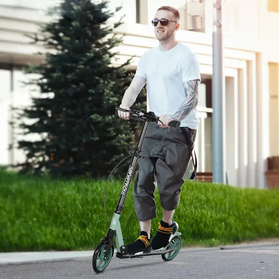 Buy One-click Folding Kick Scooter for 14+ w/ Adjustable Handlebar, Push Scooter with Kickstand, Dual Brake System, Shock Absorber, 200mm Wheels & ABEC-9 Bearings, 2 image