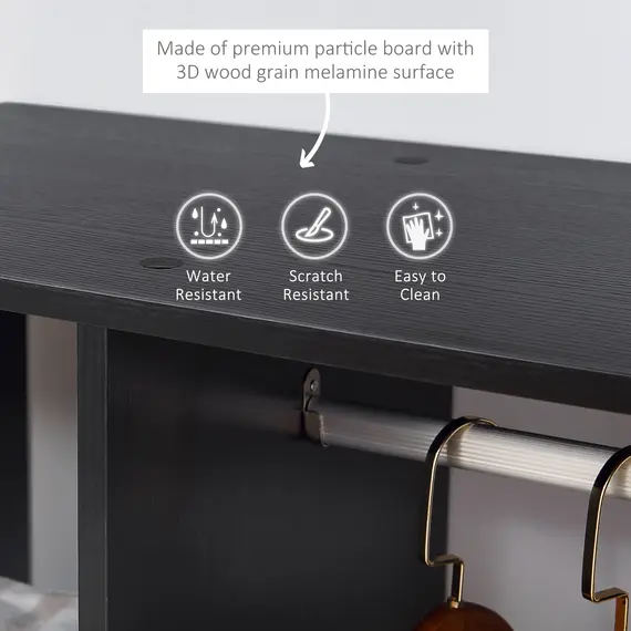 Buy Open Wardrobe on Wheels, Bedroom Wardrobe with Clothes Hanging Rail, 3 Storage Shelves, Mobile Garment Rack for Cloakroom, Hallway, Black, 6 image