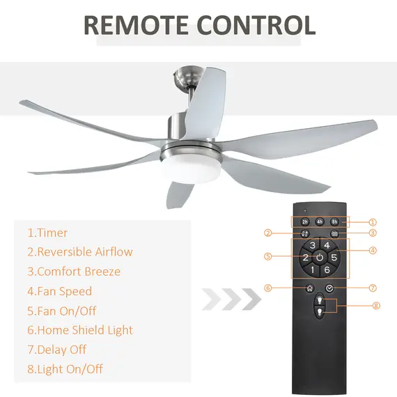 Buy Reversible Ceiling Fan with Light, 6 Blades Indoor Modern Mount LED Lighting Fan with Remote Controller, for Bedroom, Living Room, Silver, 8 image