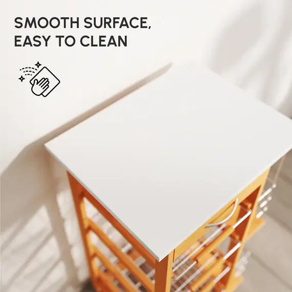 Buy Rolling Kitchen Cart, Utility Storage Cart with 4 Basket Drawers & Side Racks, Wheels for Dining Room, Brown, 7 image