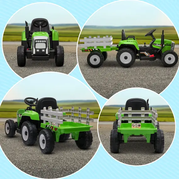 Buy Ride On Tractor, Battery Powered Electric Car, with Detachable Trailer, Remote Control, Music - Green, 9 image