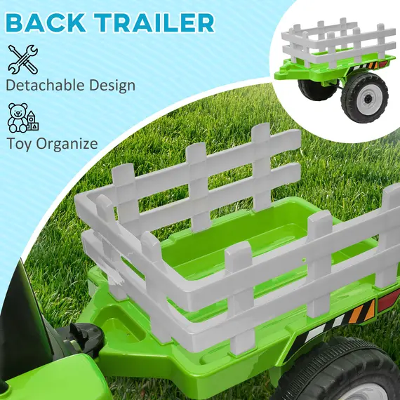 Buy Ride On Tractor, Battery Powered Electric Car, with Detachable Trailer, Remote Control, Music - Green, 4 image