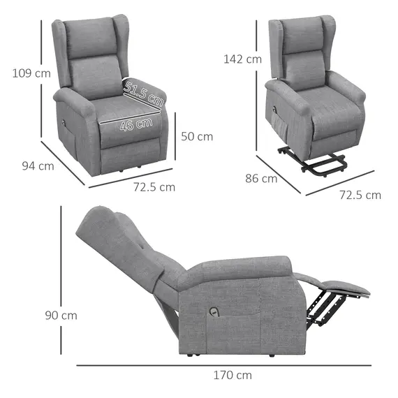 Buy Power Lift Recliner Armchair, Electric Lift Chair for Elderly, Fabric Riser and Reclining Chair with Remote Control, Side Pockets, Extended Footrest, for Living Room, Grey, 3 image
