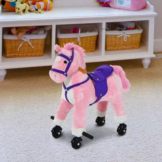 Buy Rocking Horse Kids Ride on Walking Horse Animal Pony Wheeled Riding Plush Toy w/Sound for 3 Years and Up (Pink), 2 image