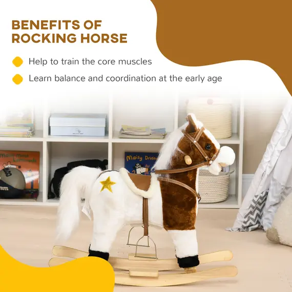 Buy Rocking Horse, Ride-On Horse, with Music, Sounds, Saddle, for Ages 3-6 Years - Brown, 6 image