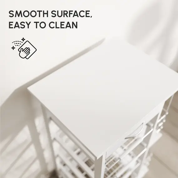 Buy Rolling Kitchen Cart, Utility Storage Cart with 4 Basket Drawers & Side Racks, Wheels for Dining Room, White, 7 image