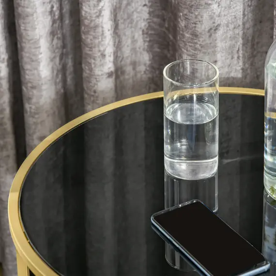 Buy Round Side Table Morden Coffee Tables with Gold Metal Base, Table with Tempered Glass Tabletop, for Living Room, Bedroom, dining room, 8 image