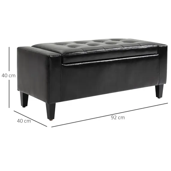 Buy PU Leather Storage Ottoman Bench Storage Chest Tufted Ottoman Cube w/ Flipping Top 92L x 40W x 40H cm Black, 3 image