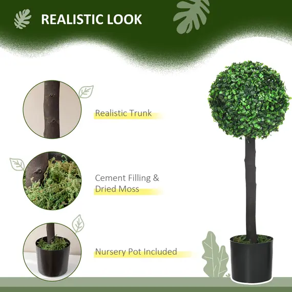 Buy Set of 2 Artificial Plants Boxwood Ball Trees in Pot Fake Plants for Home Indoor Outdoor Decor, 20x20x60cm, Green, 4 image