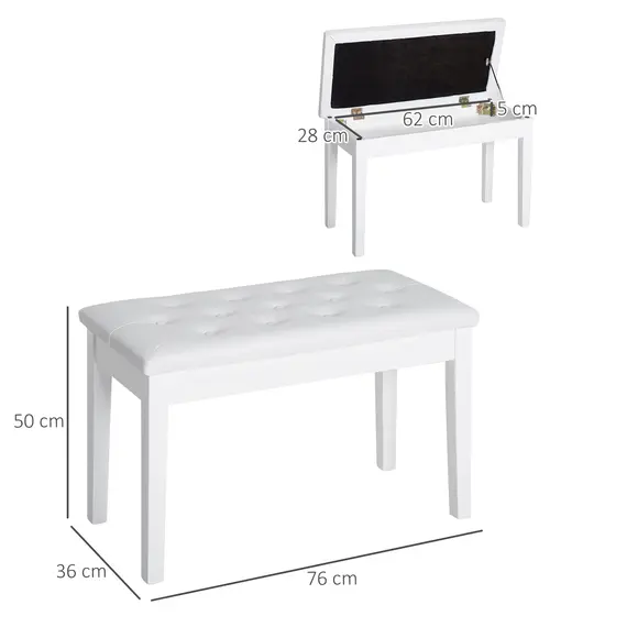 Buy PU Leather Upholstered Piano Stool Makeup Stool Bench Dressing Table Seat with Storage 76x36x50cm, White, 3 image