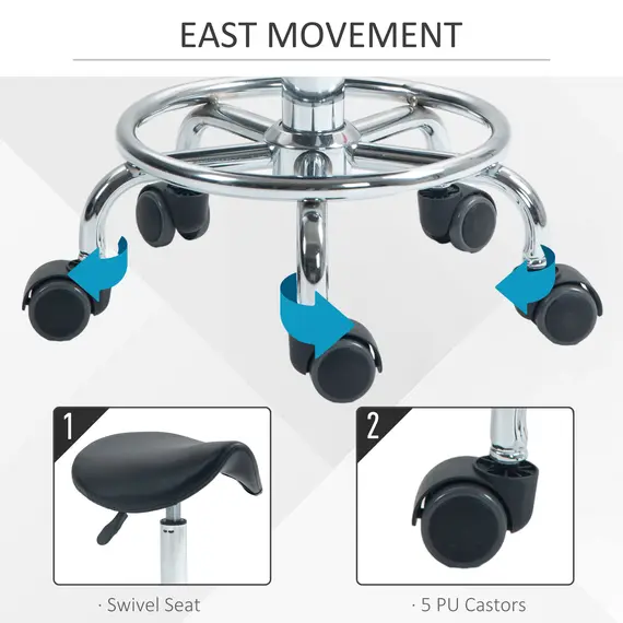 Buy Salon Saddle Stool, Rolling Saddle Chair for Massage, Spa, Clinic, Beauty, Hairdressing and Tattoo, Black, 6 image