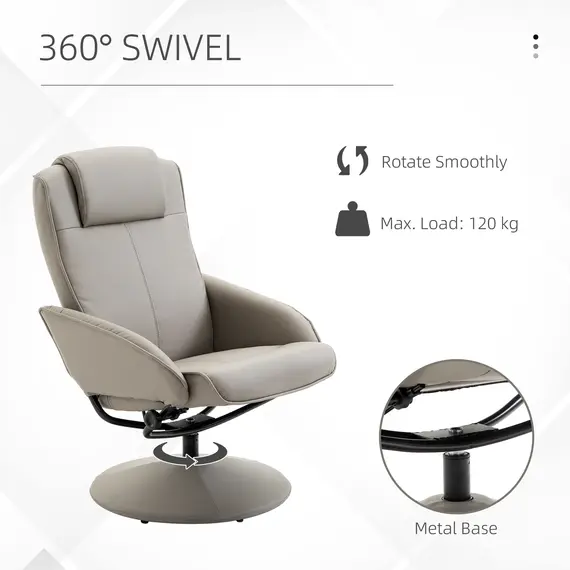 Buy Recliner Chair and Footstool, Swivel PU Leather Upholstered Armchair with Footstool and Adjustable Backrest for Living Room, Bedroom, Grey, 6 image