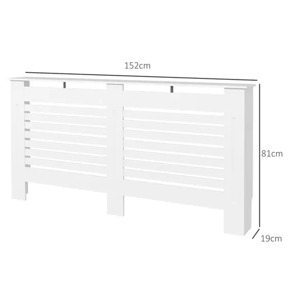 Buy Radiator Cover, Modern MDF White Painted Cabinet with Horizontal Slats for Living Room, Bedroom, 152L x 19W x 81H cm, 3 image