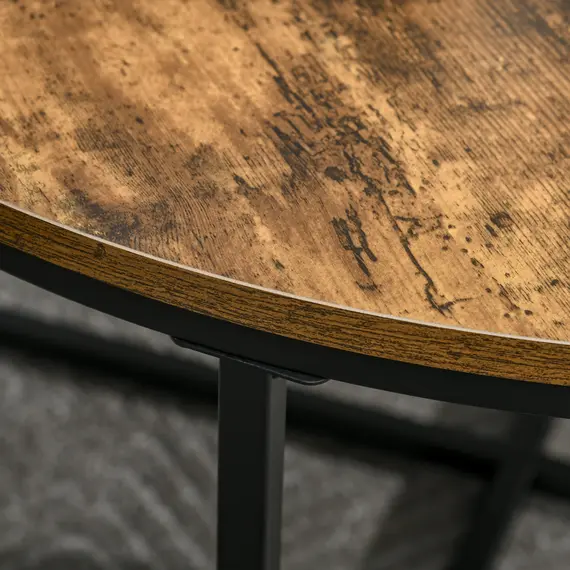 Buy Round Coffee Table, Industrial Side Table with Metal Frame, Large Coffee Tables for Living Room, Bedroom, Rustic Brown, 8 image