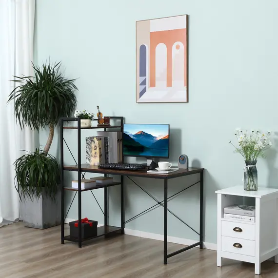 Buy Reversible Computer Desk with Storage Shelves on Left or Right, Industrial Reversible Writing Desk for Home Office, Study, Easy Assembly, 120 x 64 x 121cm, Rustic Brown and Black, 7 image