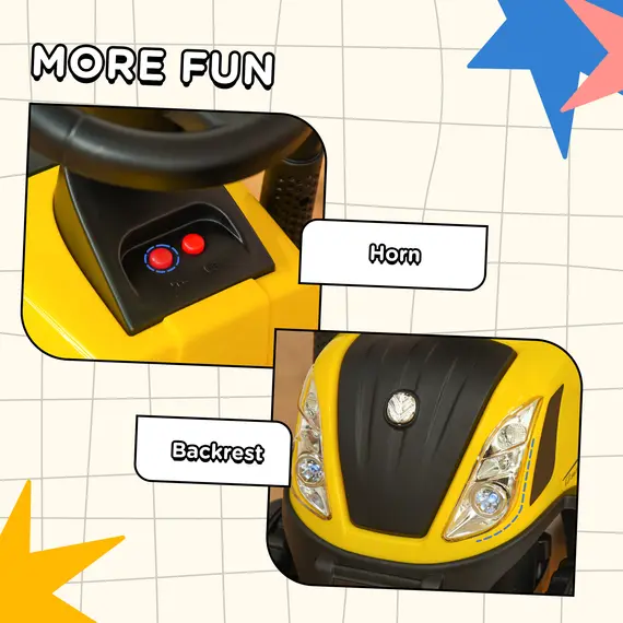 Buy Ride On Tractor Toddler Walker Foot To Floor Slider w/ Horn Storage Steering Wheel for 1-3 Years Old Yellow, 6 image