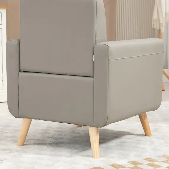 Buy Retro Accent Chair, Tufted Living Room Chairs, PU Leather Armchair for Bedroom, Home Office, Grey, 8 image