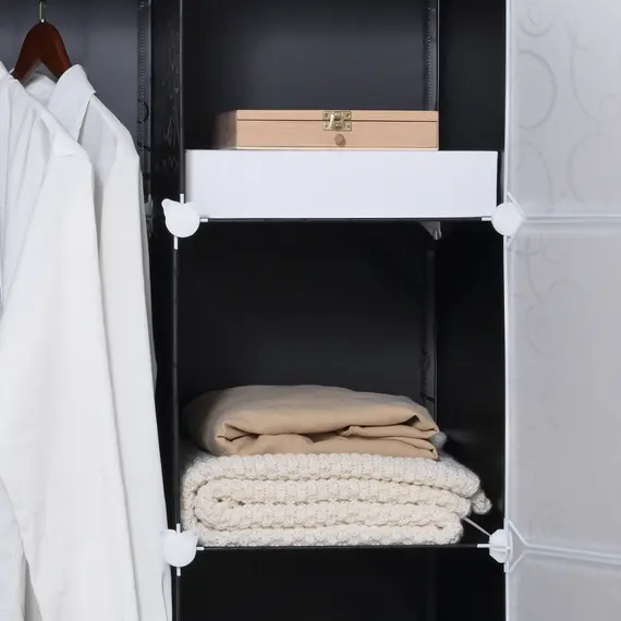 Buy Portable Wardrobe for Bedroom, 15 Cube Closet with Hanging Rail, Modular Storage Cabinet, Plastic Armoire for Space Saving, White and Black, 9 image