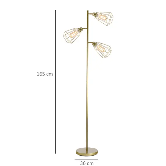Buy Retro Practical Tree Floor Lamp 3 Angle Adjustable Lampshade Steel Base for Living Room Bedroom Office Gold 165cm, 3 image
