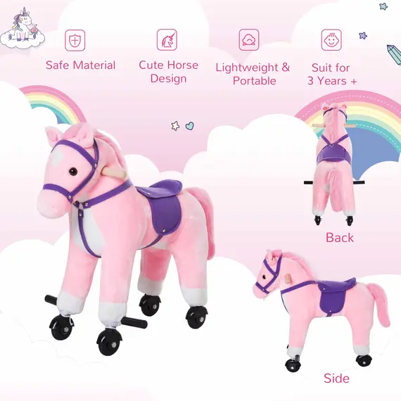 Buy Rocking Horse Kids Ride on Walking Horse Animal Pony Wheeled Riding Plush Toy w/Sound for 3 Years and Up (Pink), 4 image